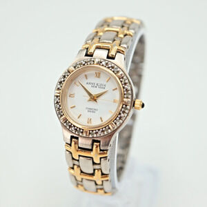 Anne Klein Womens Diamond Swiss Watch 24mm Two Tone Bracelet 12/7227 New Battery